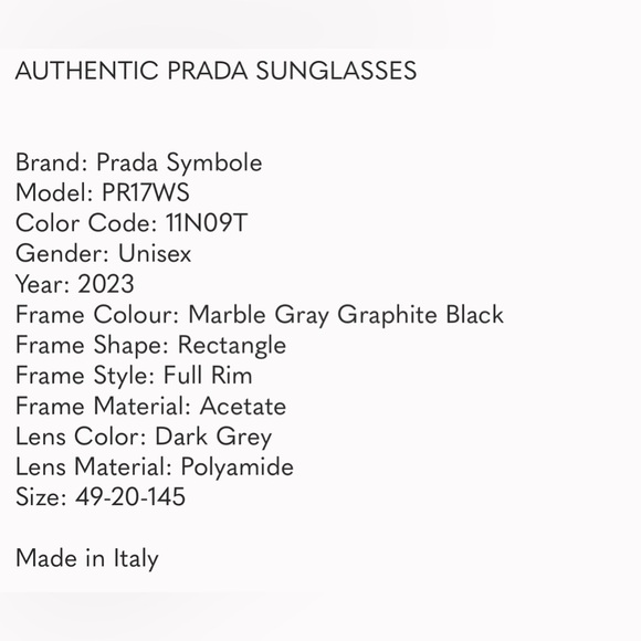 Prada - Sunglasses Symbole PR17WS - Marble Grey / Black, NIB 49-20-145 - Picture 16 of 16